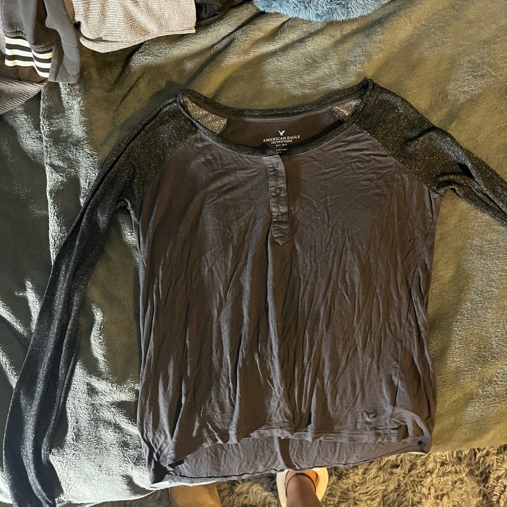 American Eagle Sparkly Henley Top